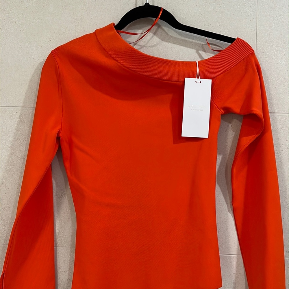 Orange Asymmetrical Rib Top